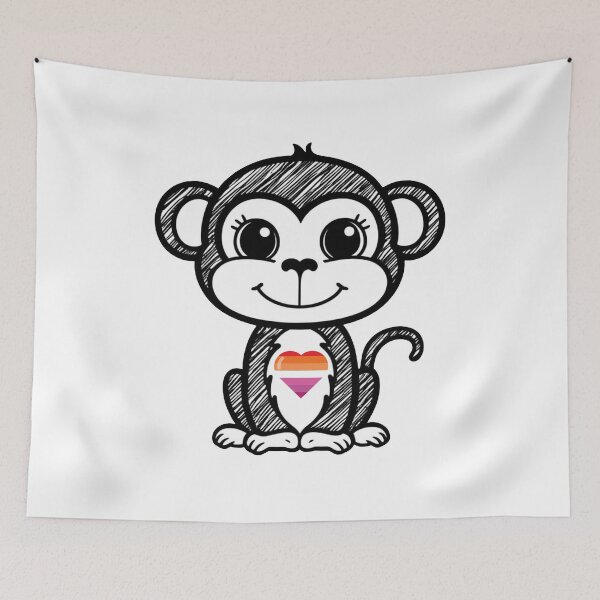 Item preview, Cute Pride Monkey with Lesbian Pride Heart  designed and sold by Travelslightly.