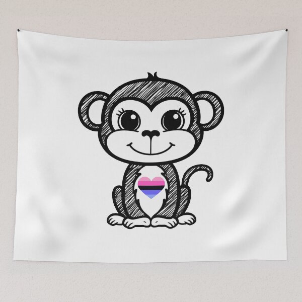Item preview, Cute Pride Monkey with Omnisexual Pride Heart  designed and sold by Travelslightly.