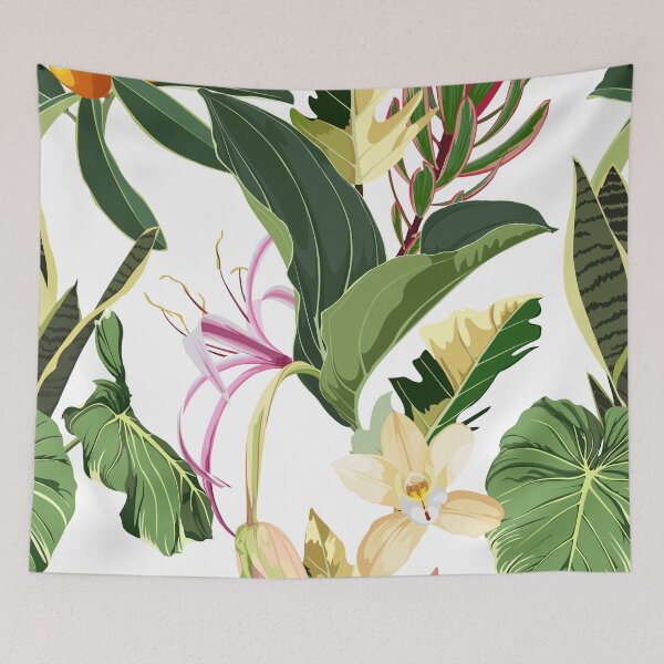 Item preview, Seamless pattern with Fortunella or Kumquat exotic fruits, Medinilla flowers, and exotic tropical leafs on a white background. designed and sold by MatyKotiv.