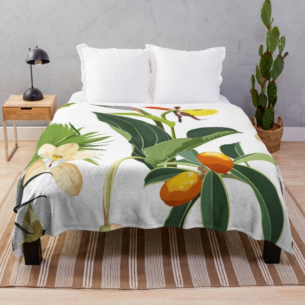 Item preview, Seamless pattern with Fortunella or Kumquat exotic fruits, Medinilla flowers, and exotic tropical leafs on a white background. designed and sold by MatyKotiv.