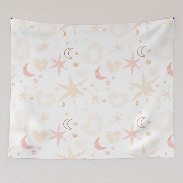 Item preview, seamless pattern pastel-colored hearts, stars, moons, and abstract scribble elements designed and sold by babanovaesha.