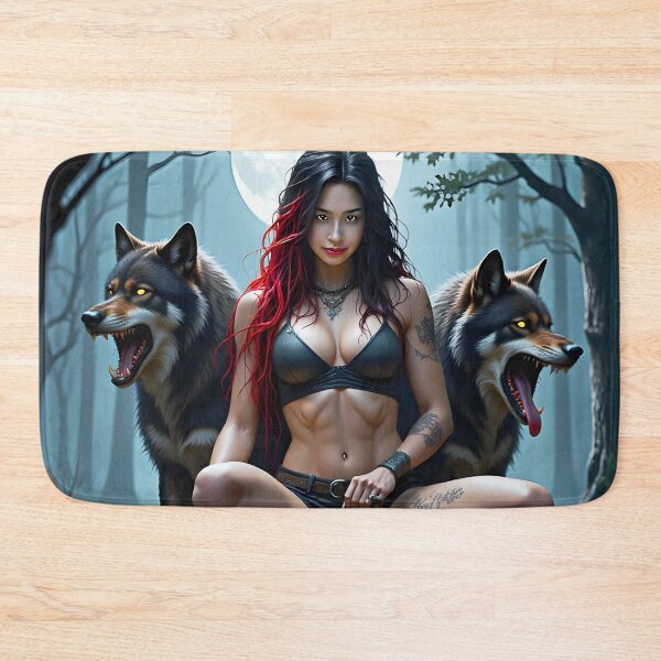 Item preview, Beautiful Girl Hunting with Her Two Wolves on a Moonlit Night designed and sold by Huskyyy Designs.
