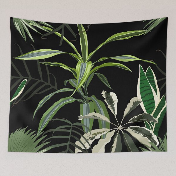 Item preview, Tropical seamless pattern. Bright Green Plants and leaves on black background.  designed and sold by MatyKotiv.