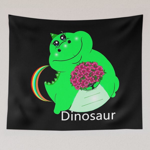 Item preview, A delightful dinosaur clutches a stunning bouquet of flowers designed and sold by Shirley cute art .