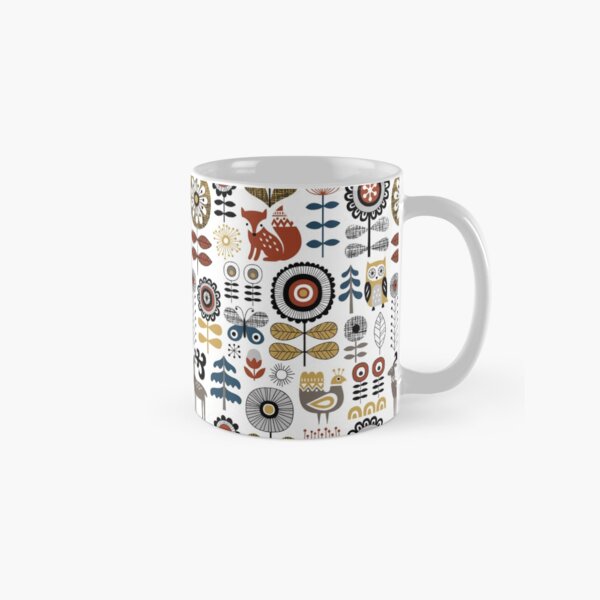 Scandinavian style drawing of flowers, woodland animals and traditional motifs Classic Mug