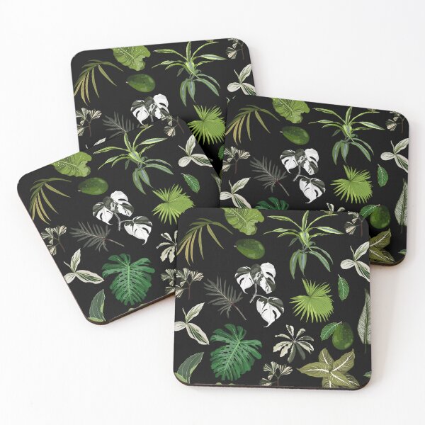 Item preview, Seamless pattern with traditional home plant leaves, monstera, palm.  Tropical texture on black bckground. designed and sold by MatyKotiv.