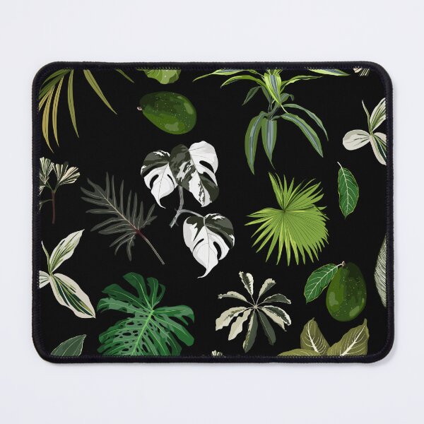 Item preview, Seamless pattern with traditional home plant leaves, monstera, palm.  Tropical texture on black bckground. designed and sold by MatyKotiv.
