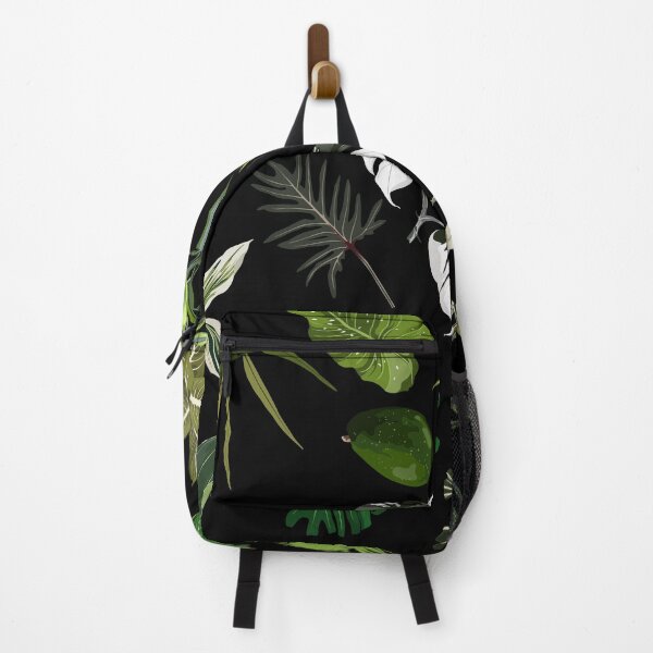 Item preview, Seamless pattern with traditional home plant leaves, monstera, palm.  Tropical texture on black bckground. designed and sold by MatyKotiv.