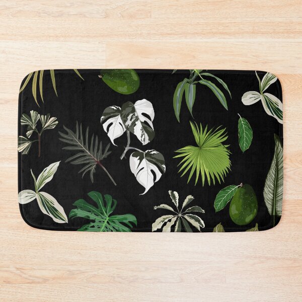 Item preview, Seamless pattern with traditional home plant leaves, monstera, palm.  Tropical texture on black bckground. designed and sold by MatyKotiv.