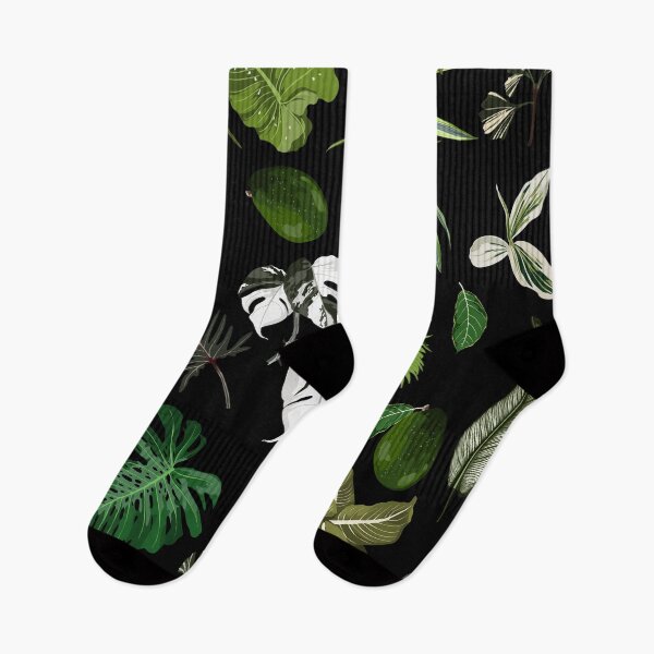 Item preview, Seamless pattern with traditional home plant leaves, monstera, palm.  Tropical texture on black bckground. designed and sold by MatyKotiv.