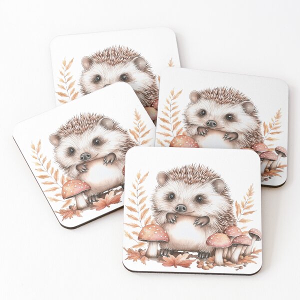 Item preview, Watercolor Hedgehog with Mushrooms – Whimsical Forest Art designed and sold by EmeraldeaArt.