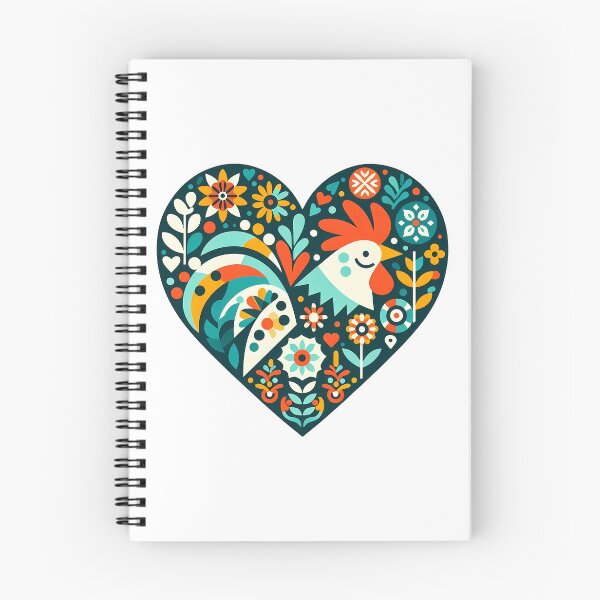 Item preview, Cute Rooster Portrait in Heart - Scandinavian Folk Art by heidiannemorris © designed and sold by FOLK ART FUSION.