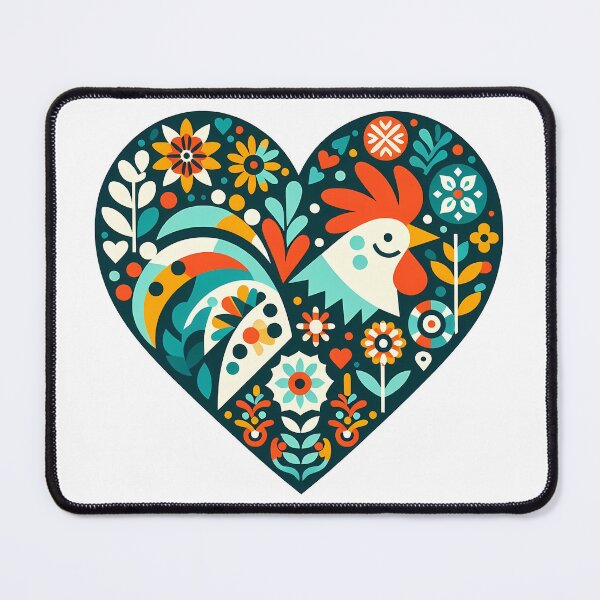 Item preview, Cute Rooster Portrait in Heart - Scandinavian Folk Art by heidiannemorris © designed and sold by FOLK ART FUSION by heidiannemorris.