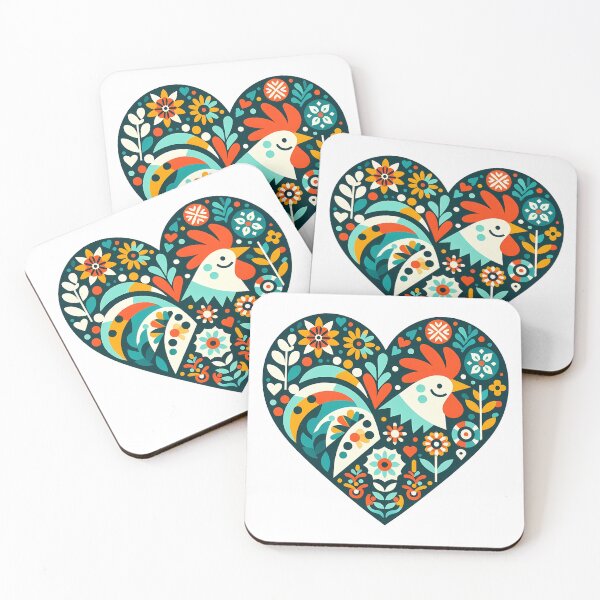 Item preview, Cute Rooster Portrait in Heart - Scandinavian Folk Art by heidiannemorris © designed and sold by FOLK ART FUSION by heidiannemorris.