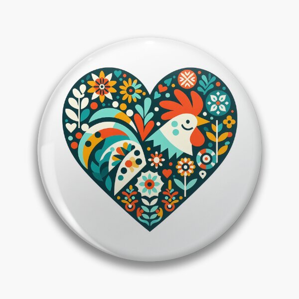 Item preview, Cute Rooster Portrait in Heart - Scandinavian Folk Art by heidiannemorris © designed and sold by FOLK ART FUSION by heidiannemorris.
