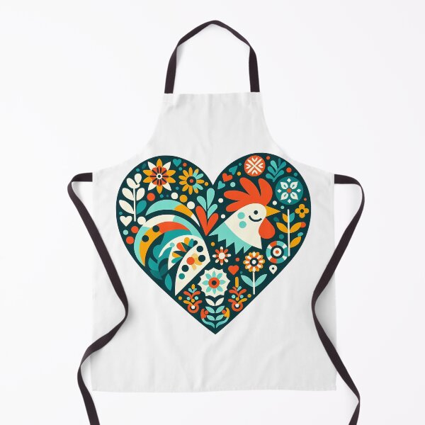 Item preview, Cute Rooster Portrait in Heart - Scandinavian Folk Art by heidiannemorris © designed and sold by FOLK ART FUSION by heidiannemorris.