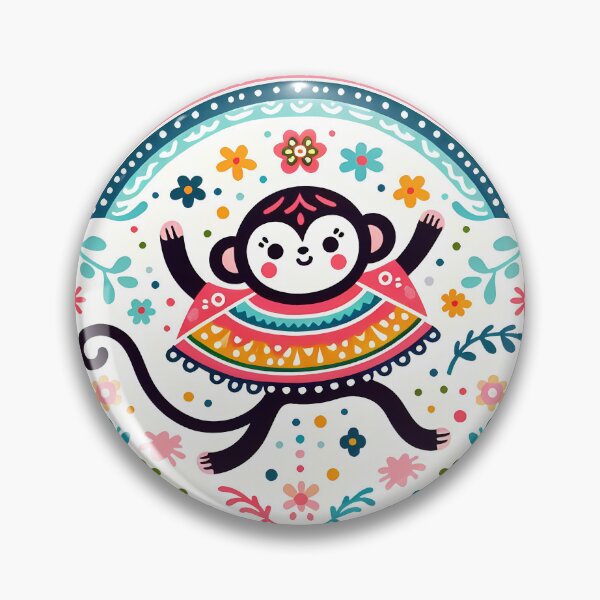Item preview, Cute Monkey in a Rainbow Poncho - Scandinavian Folk Art by heidiannemorris © designed and sold by FOLK ART FUSION by heidiannemorris.