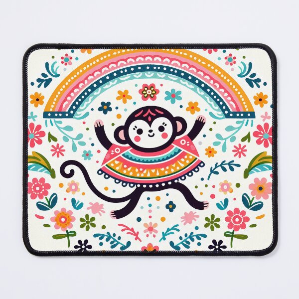 Item preview, Cute Monkey in a Rainbow Poncho - Scandinavian Folk Art by heidiannemorris © designed and sold by FOLK ART FUSION by heidiannemorris.