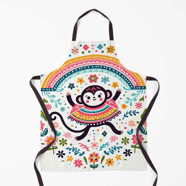 Item preview, Cute Monkey in a Rainbow Poncho - Scandinavian Folk Art by heidiannemorris © designed and sold by FOLK ART FUSION by heidiannemorris.