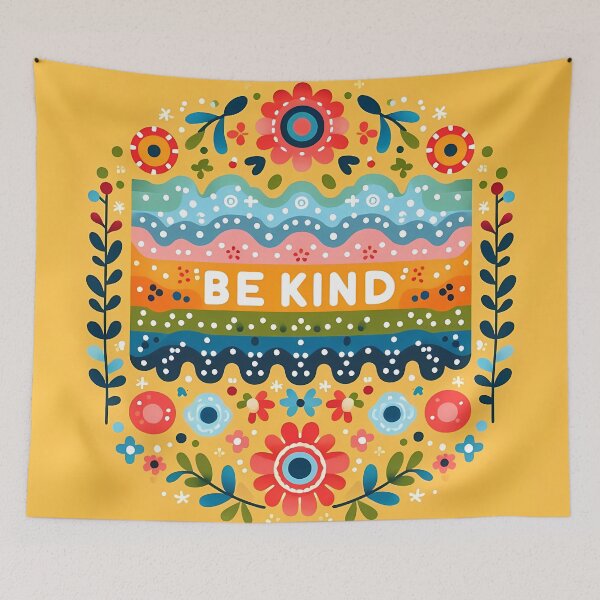 Item preview, Patterned BE KIND Message with Scandinavian Flowers - Scandinavian Folk Art by heidiannemorris © designed and sold by FOLK ART FUSION by heidiannemorris.