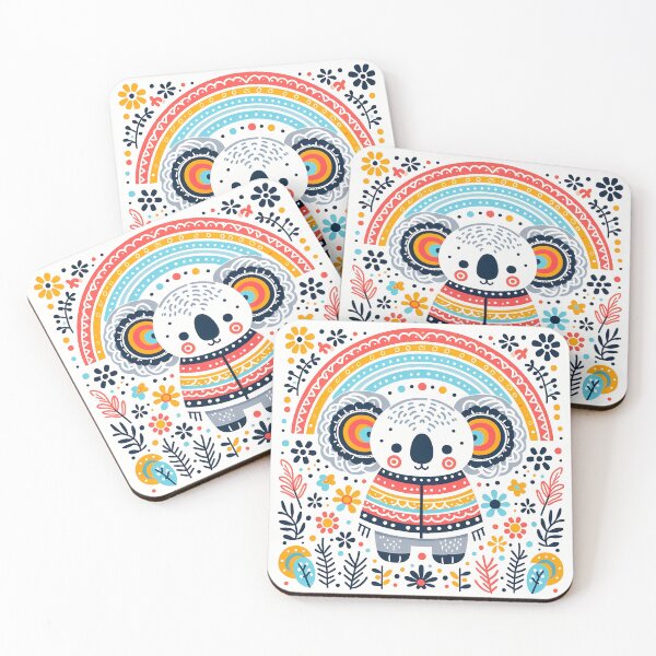 Item preview, Cute Folk Koala with Rainbow and Flowers - Scandinavian Folk Art by heidiannemorris © designed and sold by FOLK ART FUSION by heidiannemorris.