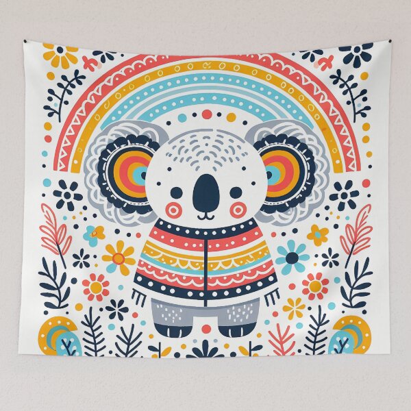 Item preview, Cute Folk Koala with Rainbow and Flowers - Scandinavian Folk Art by heidiannemorris © designed and sold by FOLK ART FUSION by heidiannemorris.
