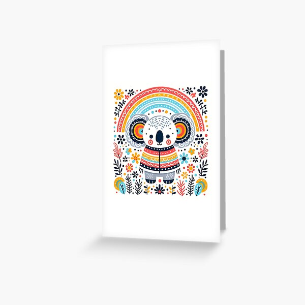 Item preview, Cute Folk Koala with Rainbow and Flowers - Scandinavian Folk Art by heidiannemorris © designed and sold by FOLK ART FUSION by heidiannemorris.