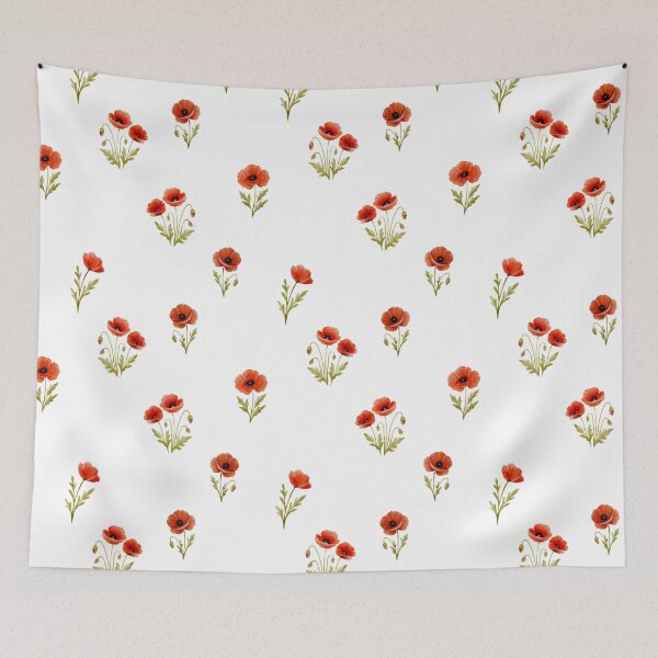 Item preview, Watercolor pattern with vibrant red poppies, delicate floral artwork, botanical elegance, seamless nature-inspired textile and print design designed and sold by ArtPetrenko90.