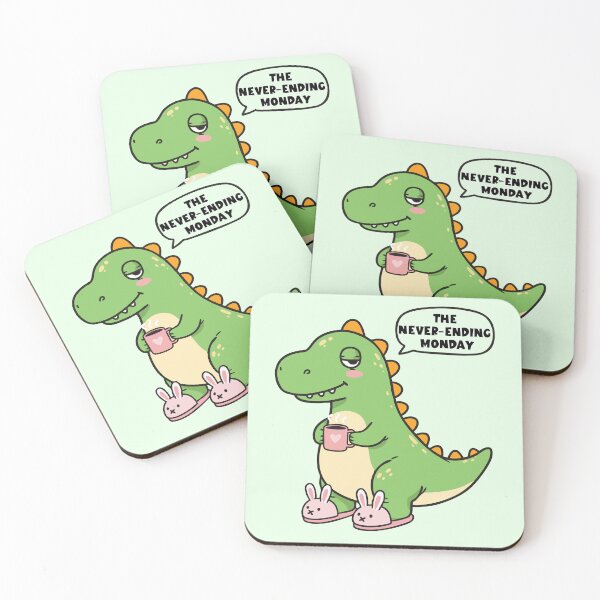 Item preview, Sleepy Dino Monday Blues - Cute T-Rex with Coffee and Bunny Slippers designed and sold by imaginariun.