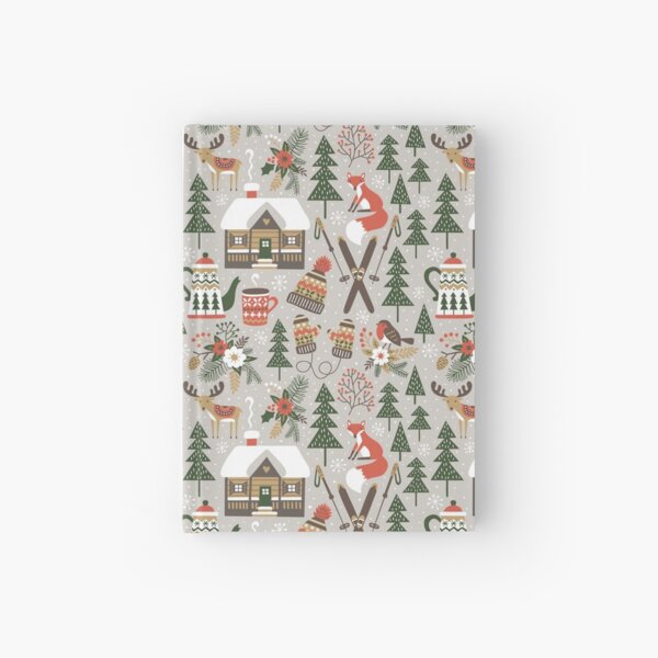 Cozy Chalet on light grey background Hardcover Journal