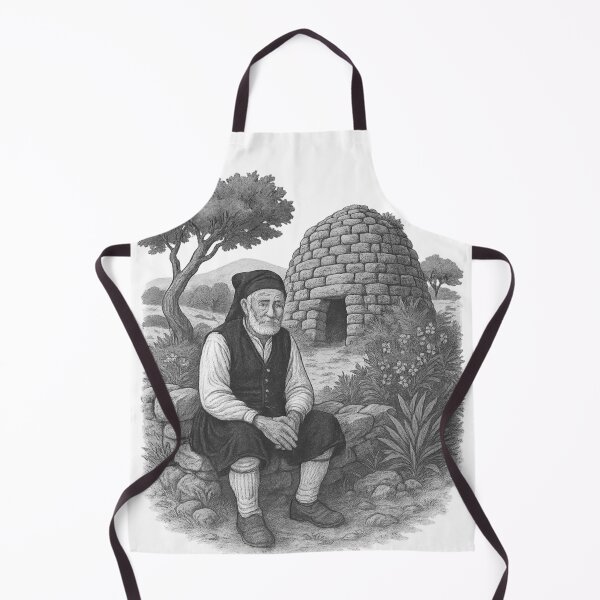 Item preview, Elderly Man in Traditional Sardinian Attire – Nuraghe and Sardinian Landscape designed and sold by SaRobbiA.