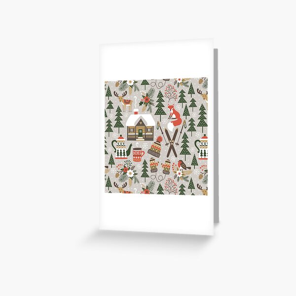 Cozy Chalet on light grey background Greeting Card