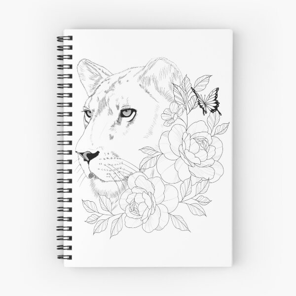 Item preview, Lioness and florals in black designed and sold by MaddyFieldTatts.