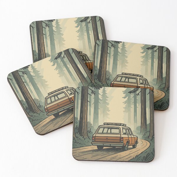 Item preview, Retro Road Trip in Forest – Scenic Station Wagon Adventure | Misty Nature Drive designed and sold by NoctaHike.