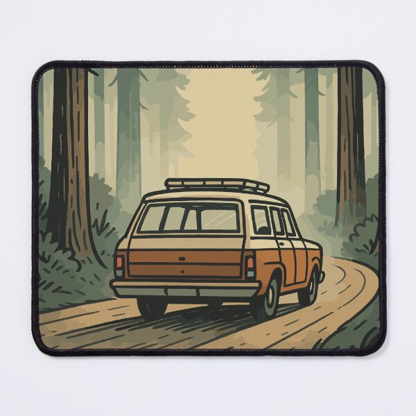 Item preview, Retro Road Trip in Forest – Scenic Station Wagon Adventure | Misty Nature Drive designed and sold by NoctaHike.