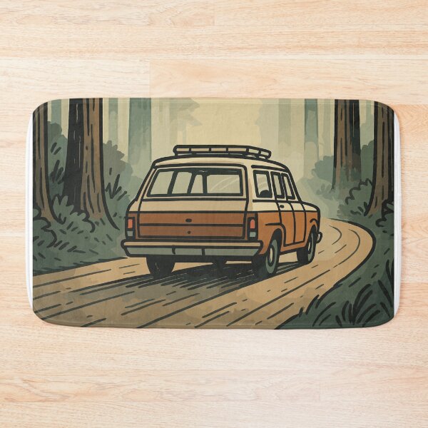 Item preview, Retro Road Trip in Forest – Scenic Station Wagon Adventure | Misty Nature Drive designed and sold by NoctaHike.