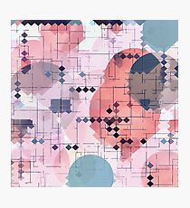 geometric square pixel pattern abstract with circle pattern background in red pink blue Photographic Print