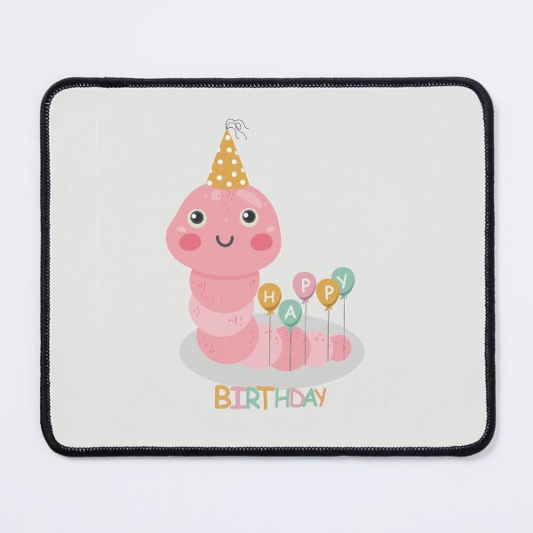 Item preview, Flat Design Happy Birthday Illustration with Pink Worm and Balloons designed and sold by AlginaPugachova.