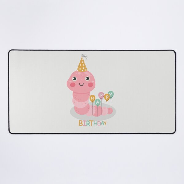 Item preview, Flat Design Happy Birthday Illustration with Pink Worm and Balloons designed and sold by AlginaPugachova.