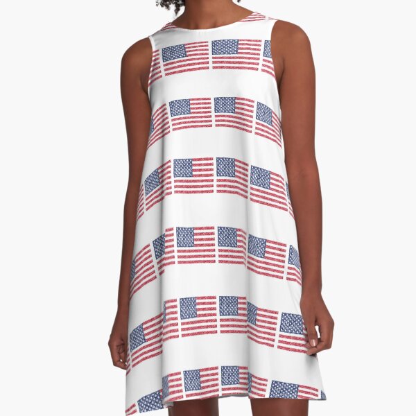 USA Flag 4th July Red White Blue Stars Stripes A-Line Dress