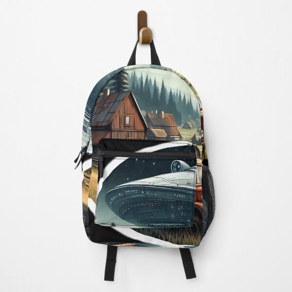 Item preview, spaceship above village illustration eastern europe truck | dejco.art designed and sold by dejco.art.