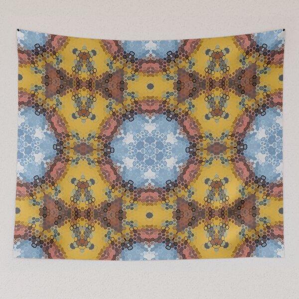 Item preview, Hex Mandala Blue Yellow and Pink designed and sold by WormholeOrbital.