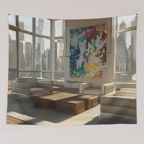 Item preview, This 3D rendered image showcases a modern living room with minimalist furniture. designed and sold by CheerForGoods.