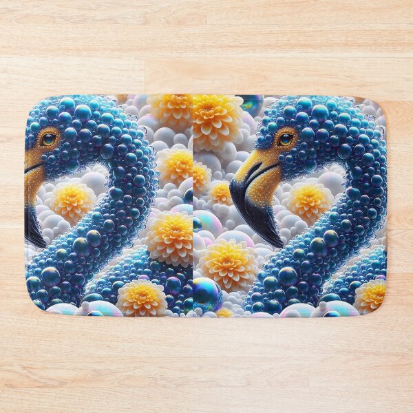 Item preview, Blue Bubble Flamingo with Soft White & Yellow Florals – Dreamy Digital Art designed and sold by EmeraldeaArt.