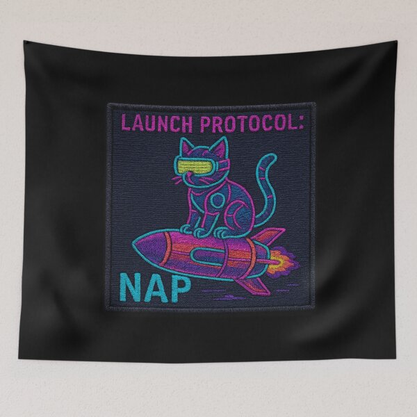 Item preview,  Neon Cyber Cat Embroidered Patch Design designed and sold by MindsInBloom.