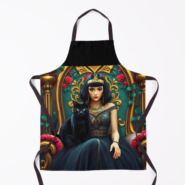 Item preview, Kleopatra and the Black Cat on Golden Floral Dark Green Throne designed and sold by EmeraldeaArt.