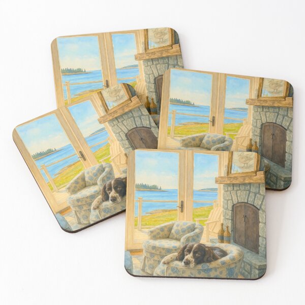 Item preview, Cozy Coastal Cottage Dog Art – Serene Lakeview Room Decor designed and sold by BeaconMarketing.