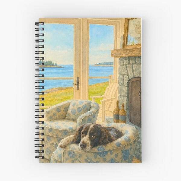 Item preview, Cozy Coastal Cottage Dog Art – Serene Lakeview Room Decor designed and sold by BeaconMarketing.