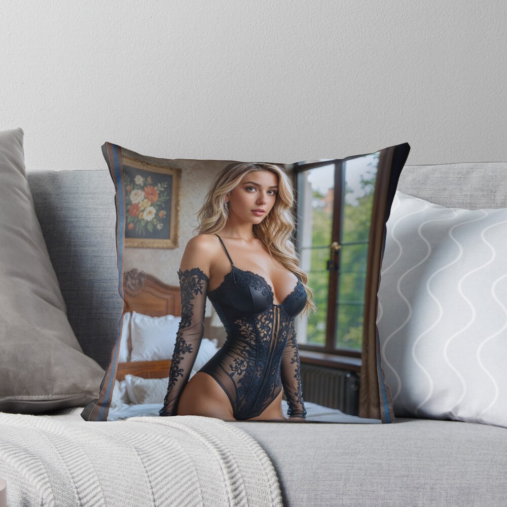 A Sensual Portrait Of Alina Lorenthia In Delicate Lace Lingerie AI Concept Art by Xzendor7 4 A Sensual Portrait Of Alina Lorenthia In Delicate Lace Lingerie Evocative AI Concept Art by Xzendor7 Decorative Art Print Throw Pillow