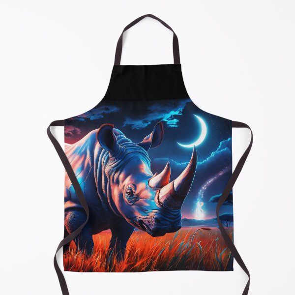 Item preview, Rhinoceros on the Savannah Night – Fantasy Animal Portrait designed and sold by EmeraldeaArt.